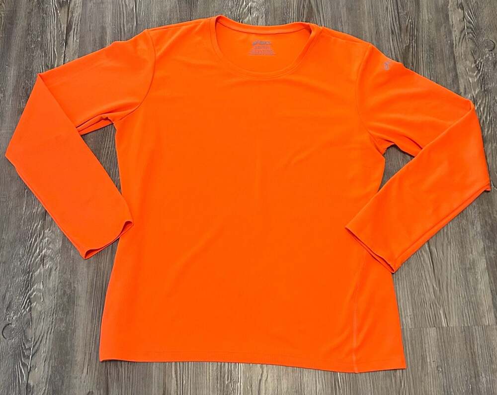 Asics Long Sleeve Athletic Shirt Neon Orange Size XL